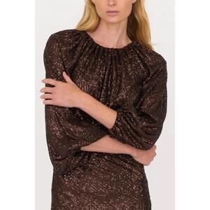NEW SECULAR ava 3/4 sleeve sequin top in brown